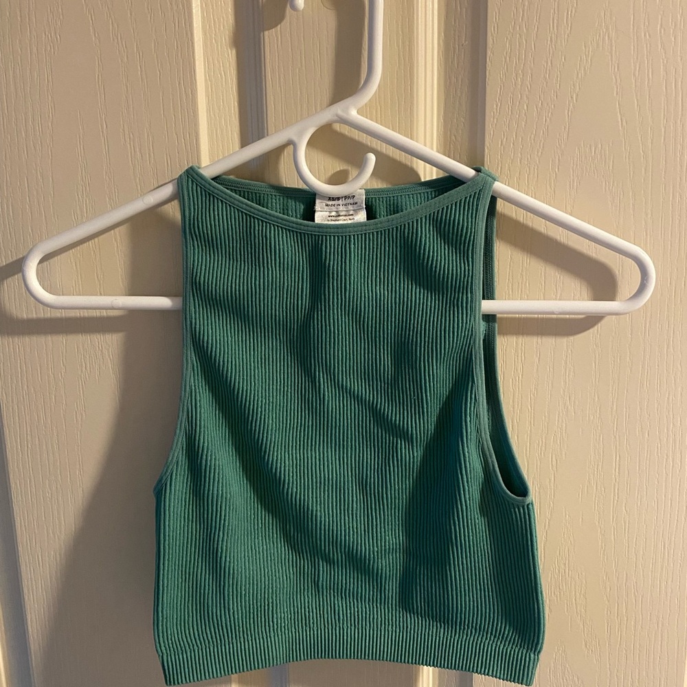 Cotton On Ribbed High Neck Crop Tank in Green